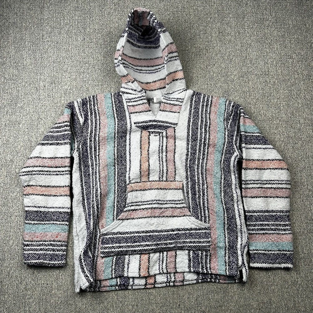 Mexican Baja Hoodie Drug Rug Striped Surf Pullover Hoodie Women's‎ Size L